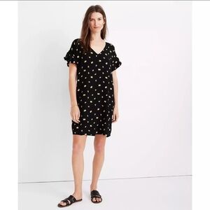 NWT Madewell French Daisy Dress Black Flutter Sleeve Size S Floral
